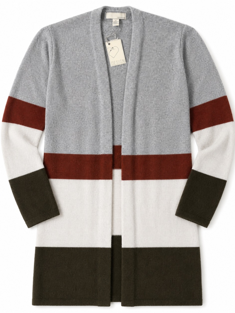 NWT By Design Long Colorblock Cardigan Sweater Medium Open-Front Cardigan